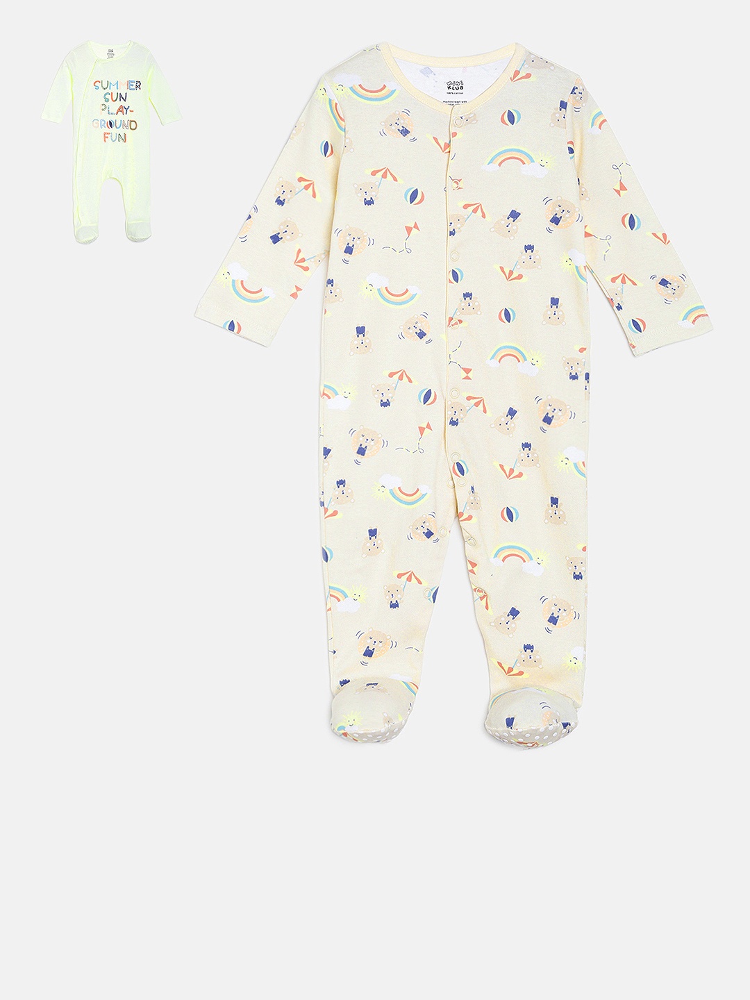 

MINI KLUB Infant Boys Pack Of 2 Printed Sleepsuit, Beige