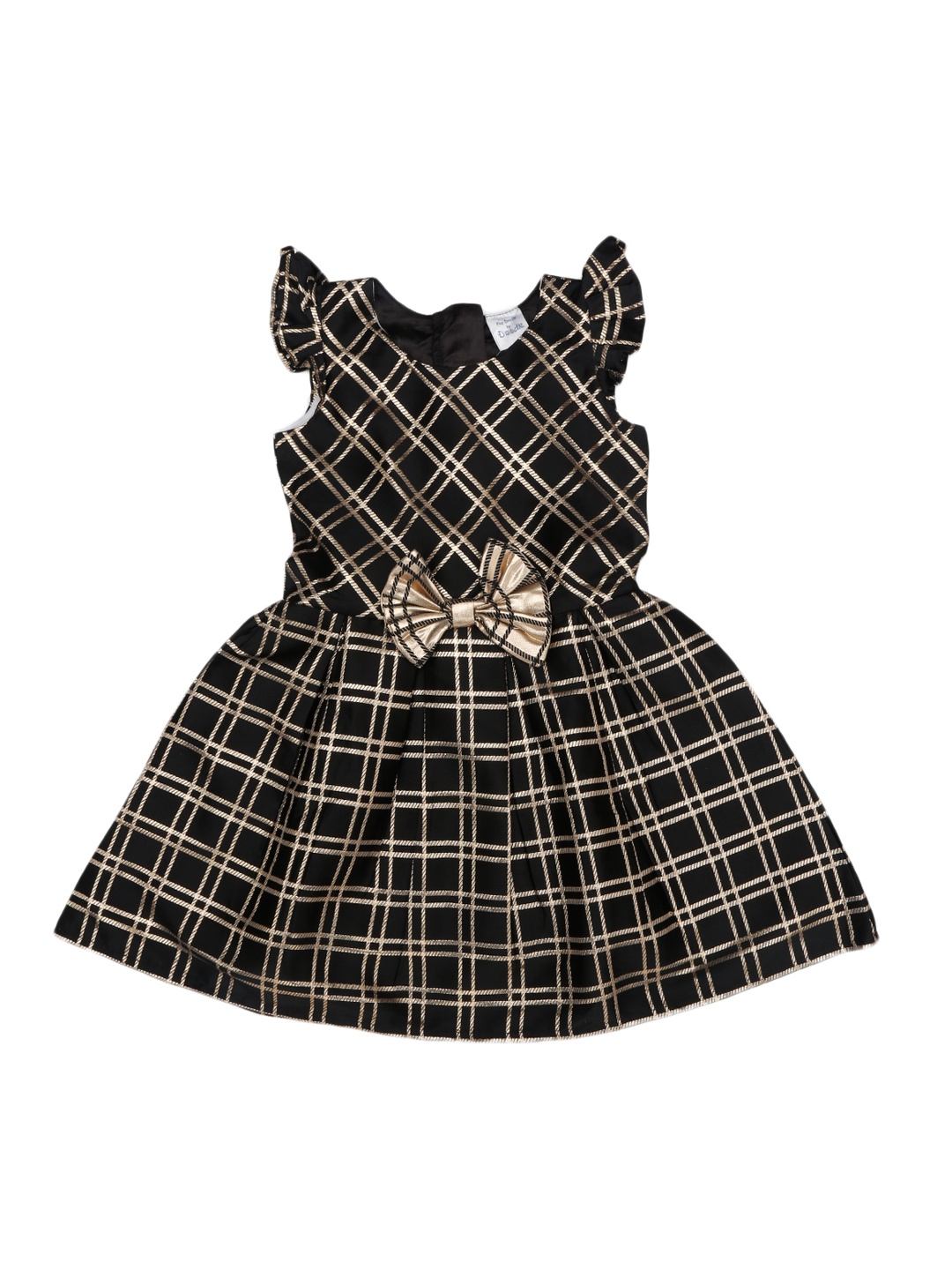 

Doodle Girls Black & Gold-Toned Checked Fit and Flare Dress