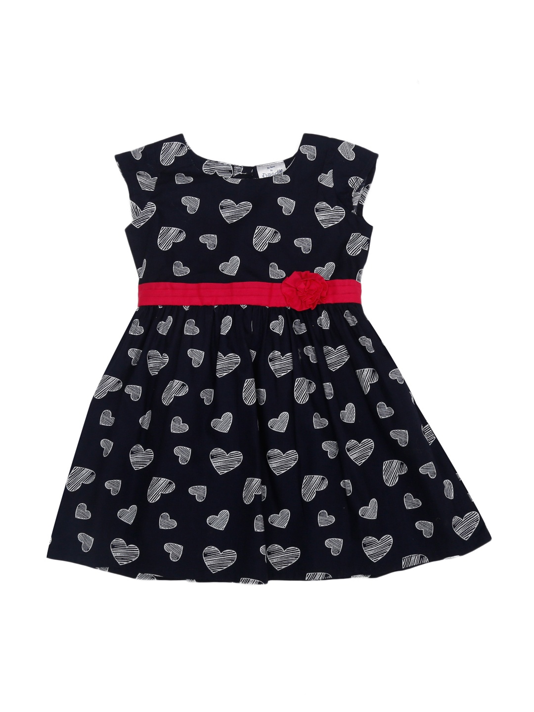 

Doodle Girls Navy Blue Printed Fit and Flare Dress