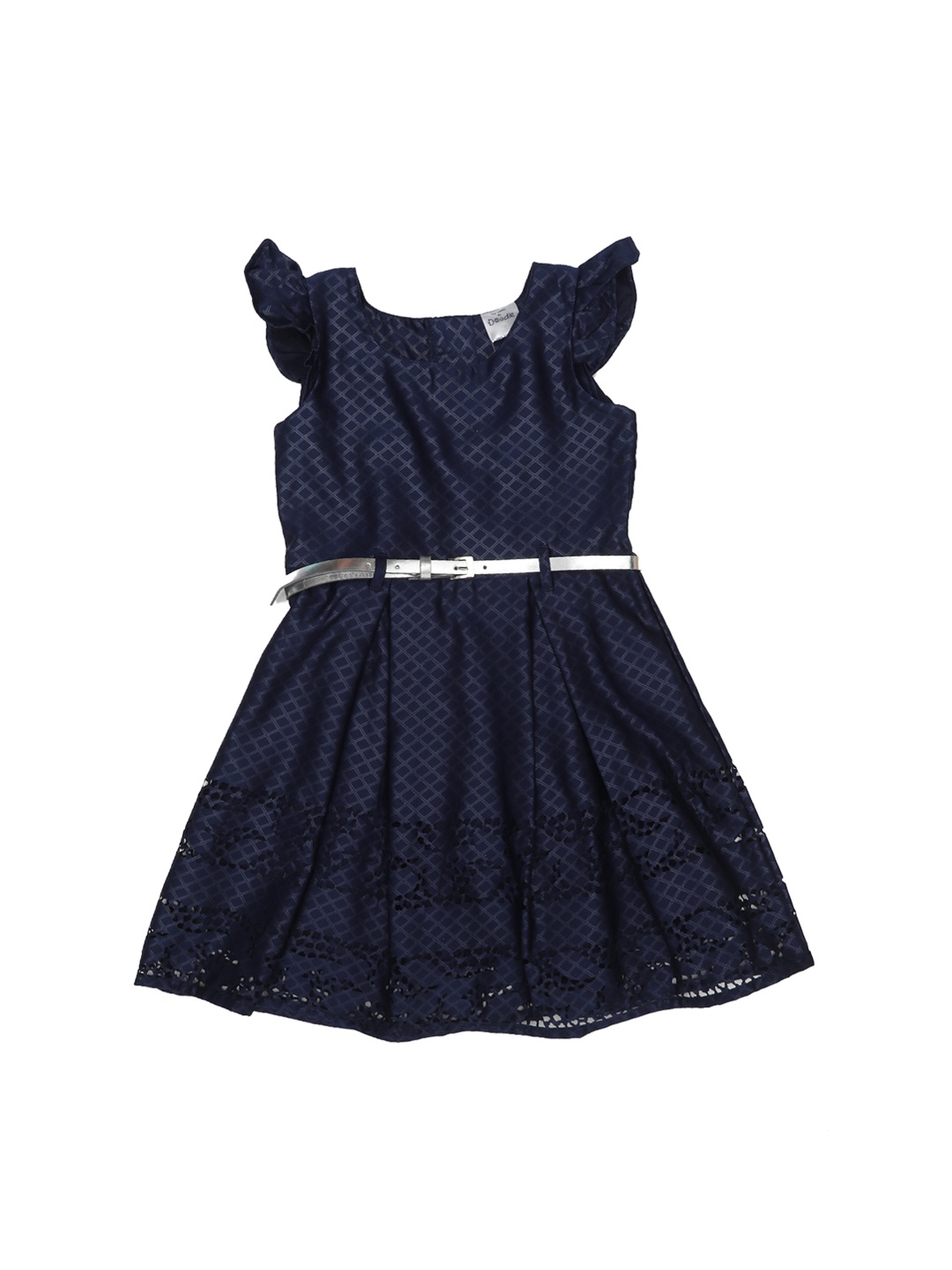 

Doodle Girls Navy Blue Self Design Fit and Flare Dress