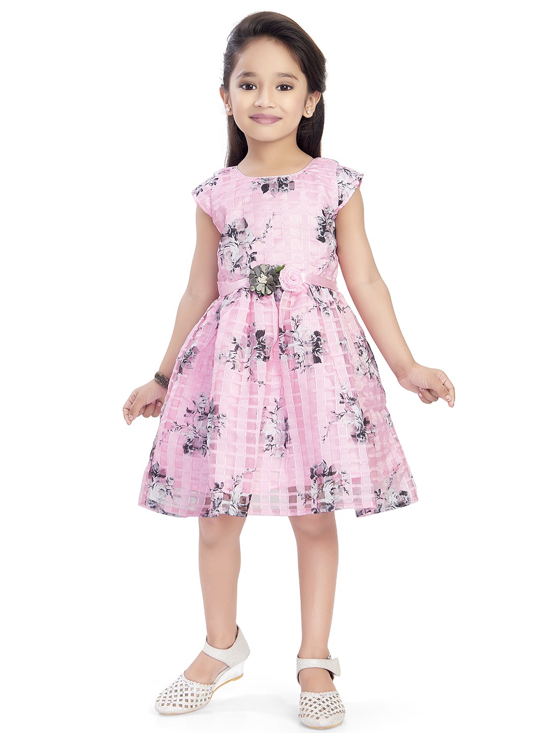 

Doodle Girls Rose Pink Floral Print Fit and Flare Dress