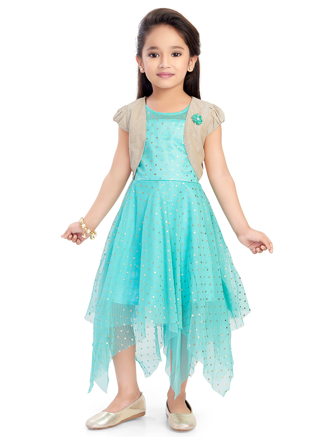 

Doodle Girls Sea Green Printed Fit and Flare Dress