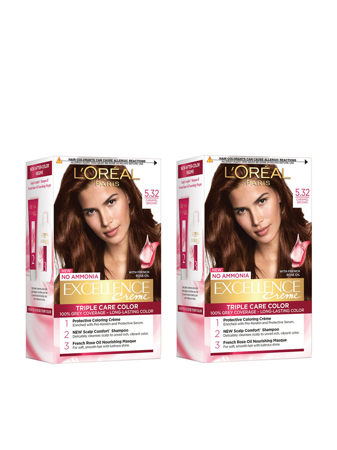 

LOreal Pack of 2 Excellence Creme Triple Care Hair Color- Caramel Brown, White