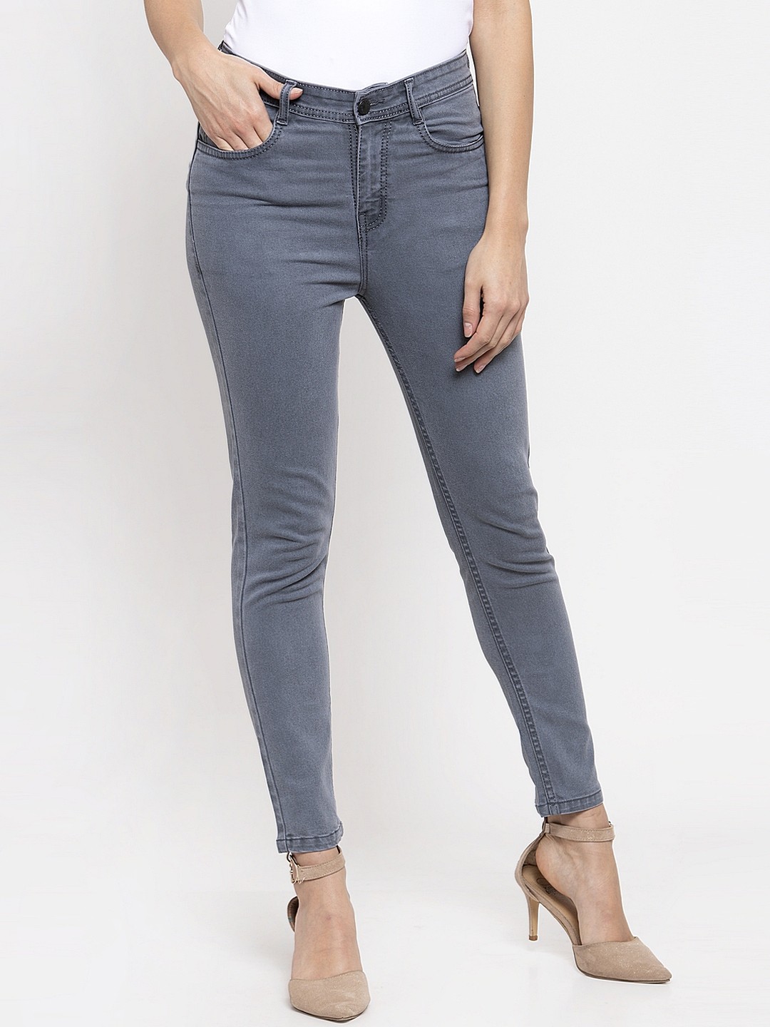 

KASSUALLY BASICS Women Grey Skinny Fit Mid-Rise Clean Look Stretchable Jeans