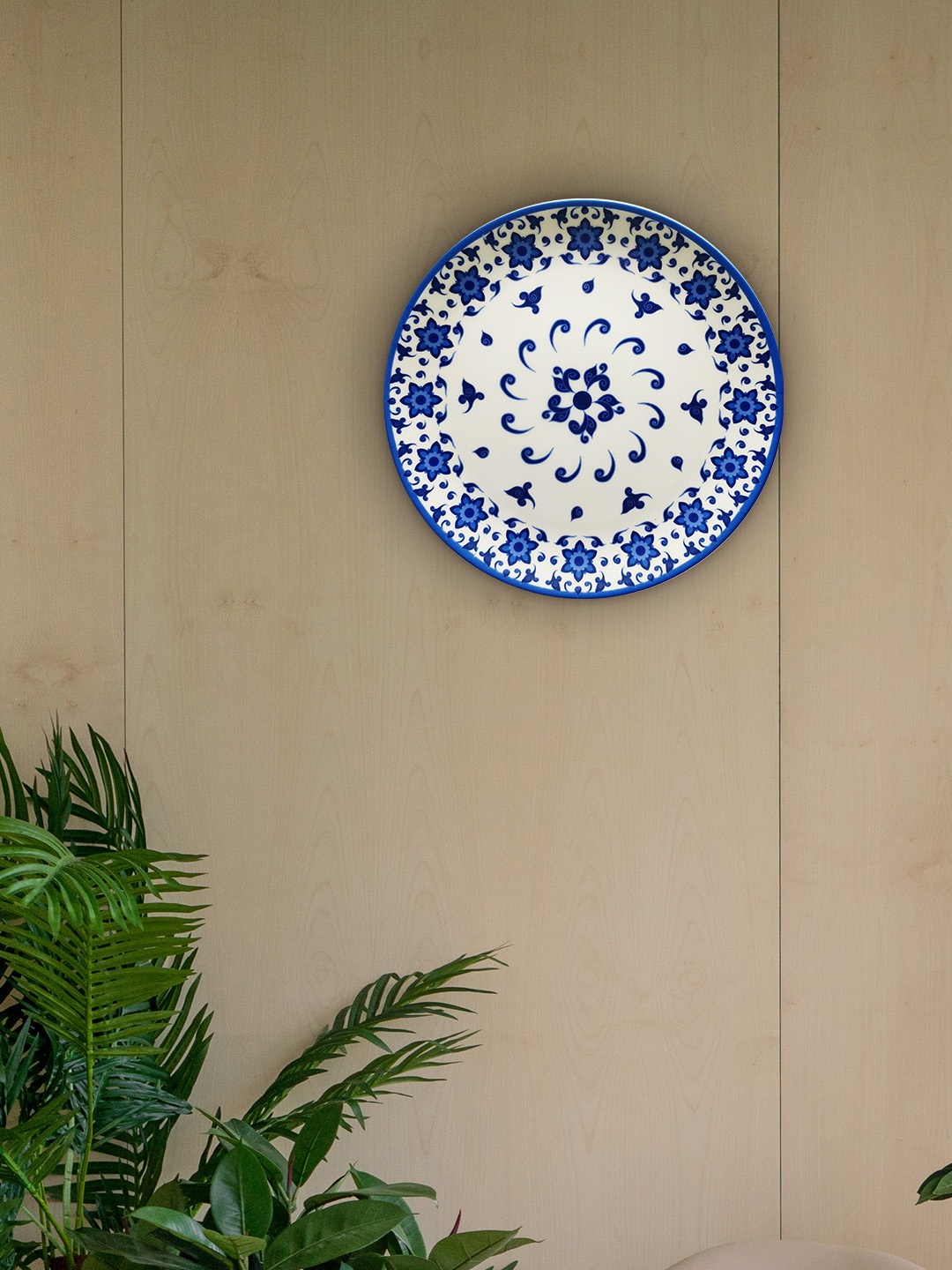 

KOLOROBIA Blue & White Floral Blue Pottery Inspired Home Decorative Wall Plate