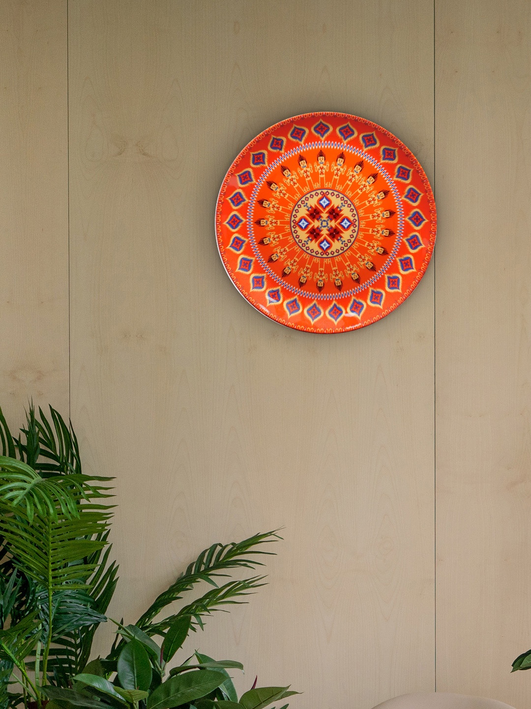 

KOLOROBIA Orange Printed Round Wall Decor Plate