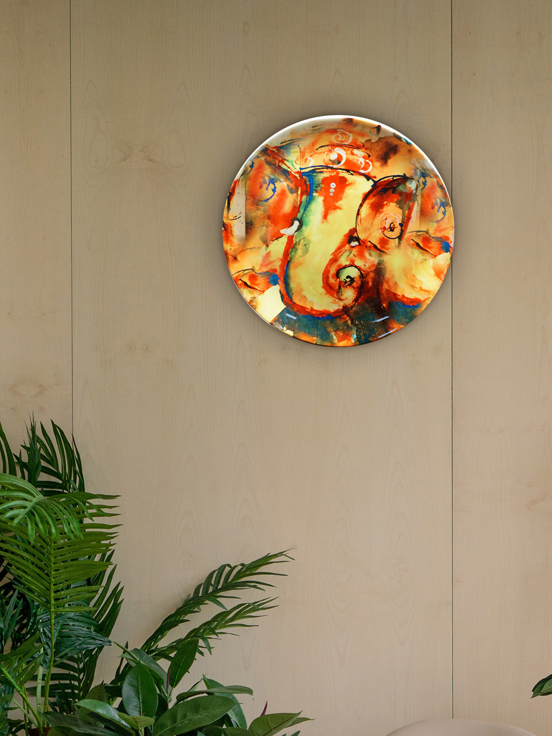 

KOLOROBIA Orange Printed Vinayaka Inspired Decorative Wall Plate