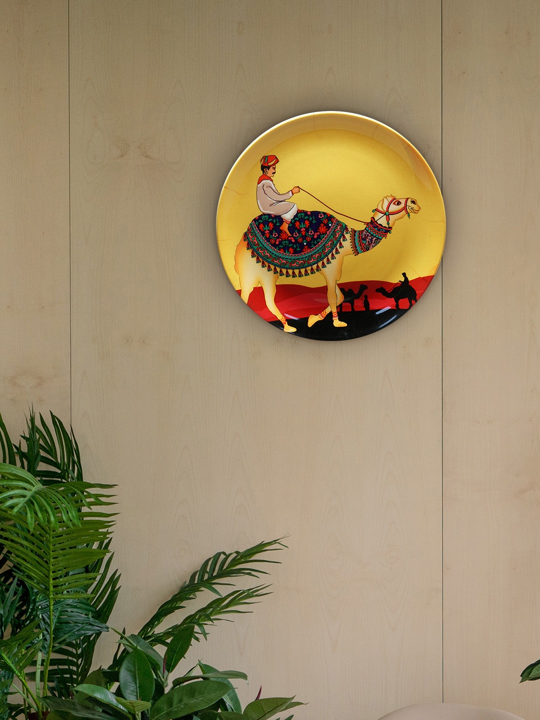 

KOLOROBIA Yellow Princely Camel Inspired Decorative Wall Plate