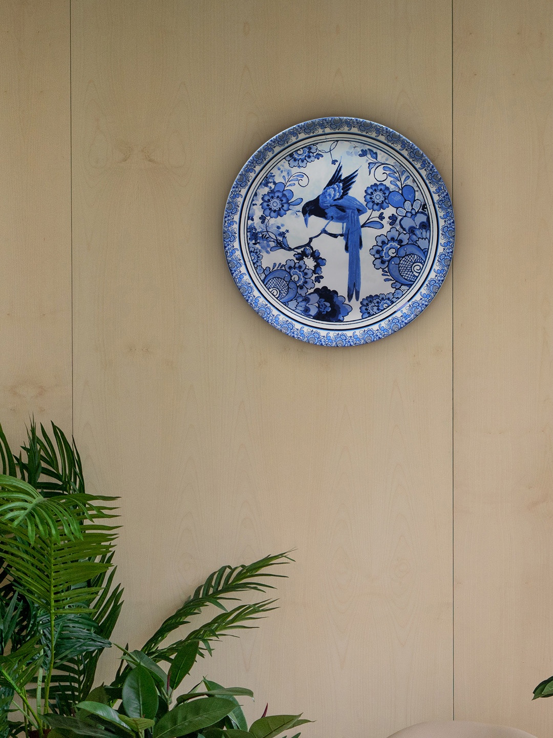 

KOLOROBIA Blue Printed Round Wall Decor Plate