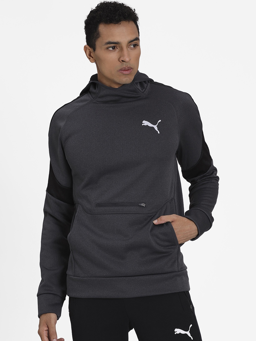 

Puma Men Grey & Black Colourblocked Evostripe Warm Hoody Heather Bomber Jacket