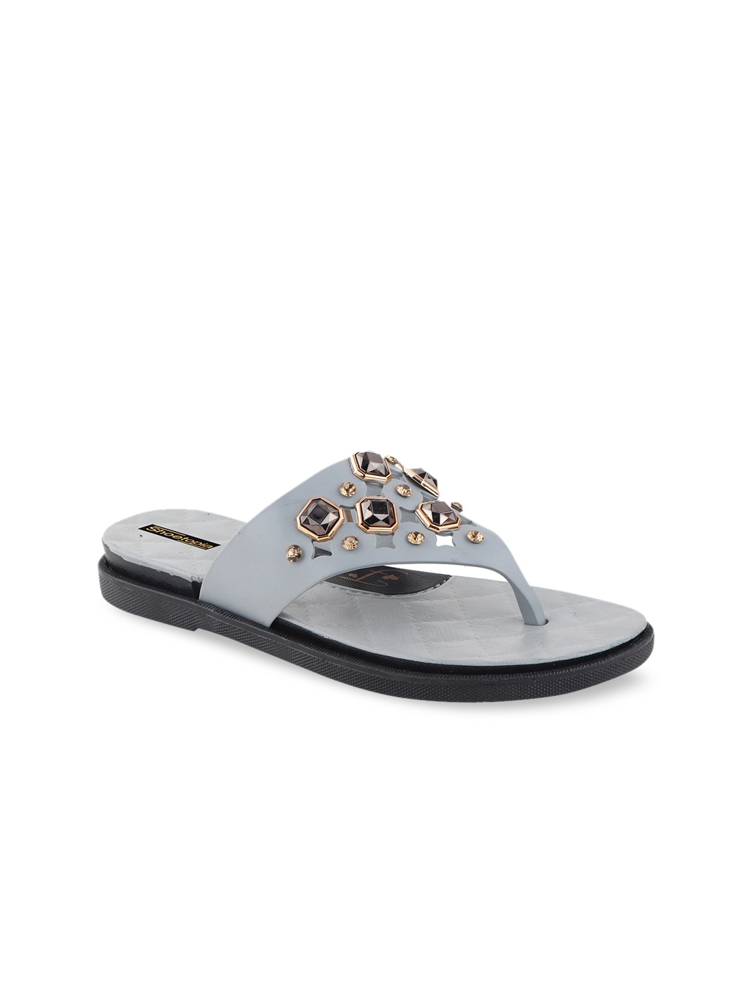 

Shoetopia Women Grey Embellished Open Toe Flats