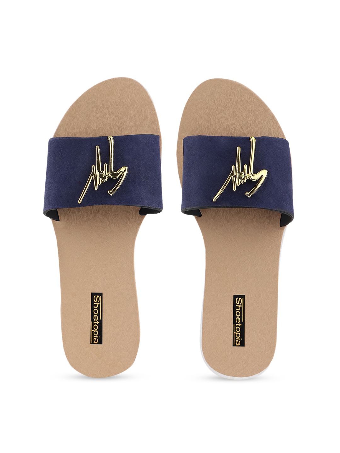

Shoetopia Women Navy Blue & Gold-Toned Solid Open Toe Flats