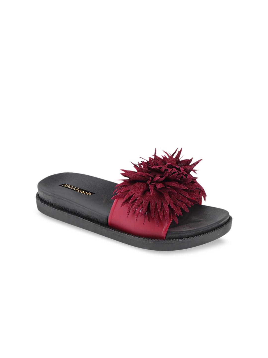 

Shoetopia Women Maroon & Black Embellished Sliders