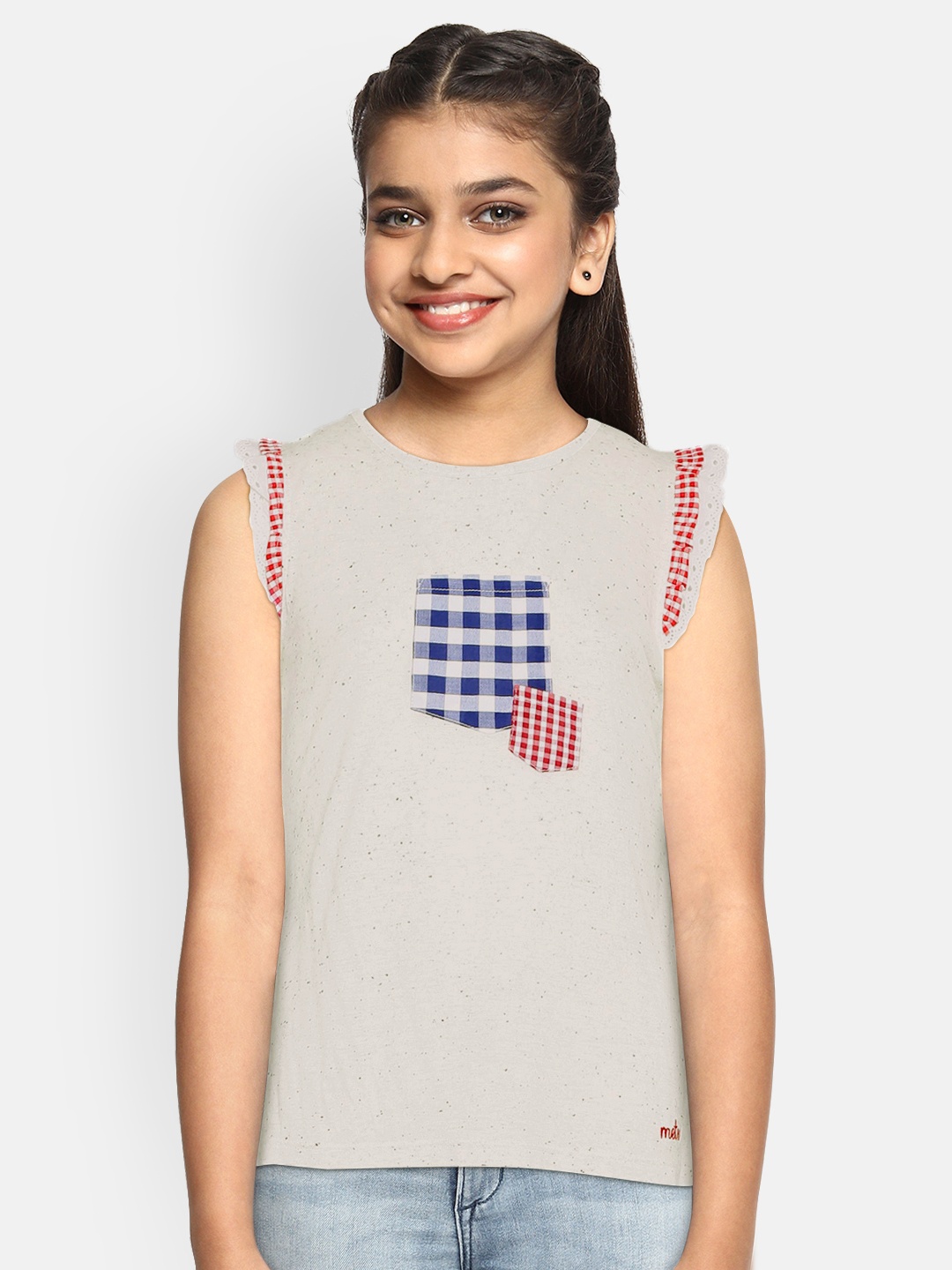 

METRO KIDS COMPANY Girls Off-White Organic Cotton Self Design Top