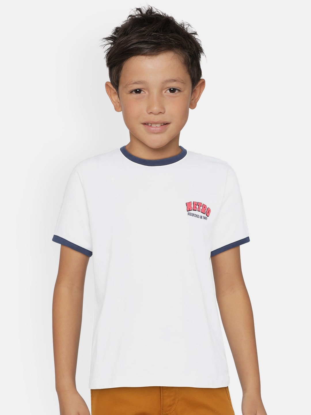 

METRO KIDS COMPANY Boys White Organic Cotton Round Neck T-shirt