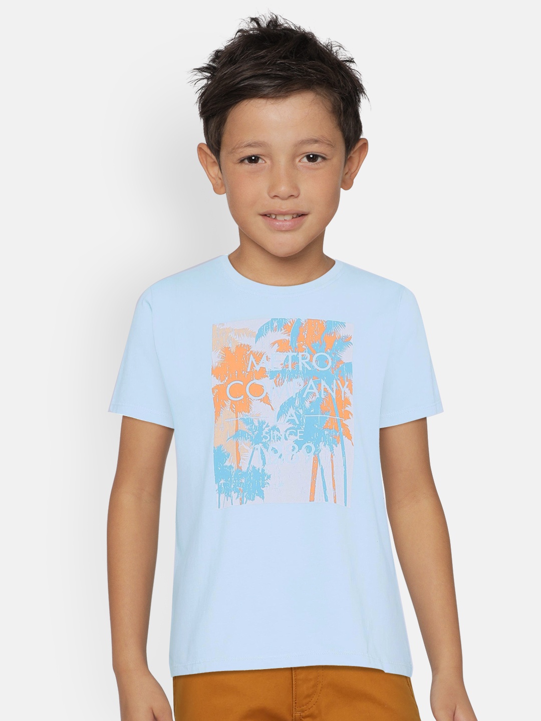 

METRO KIDS COMPANY Boys Blue Organic Cotton Printed Round Neck T-shirt