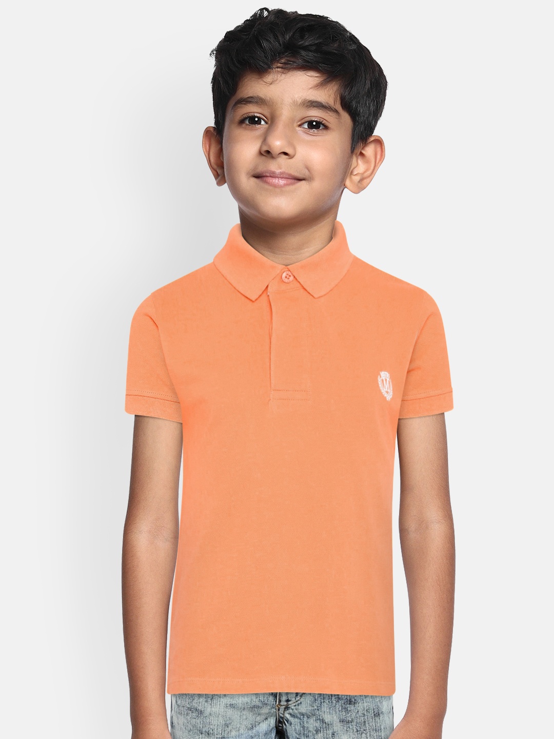 

METRO KIDS COMPANY Boys Orange Organic Cotton Solid Polo Collar T-shirt