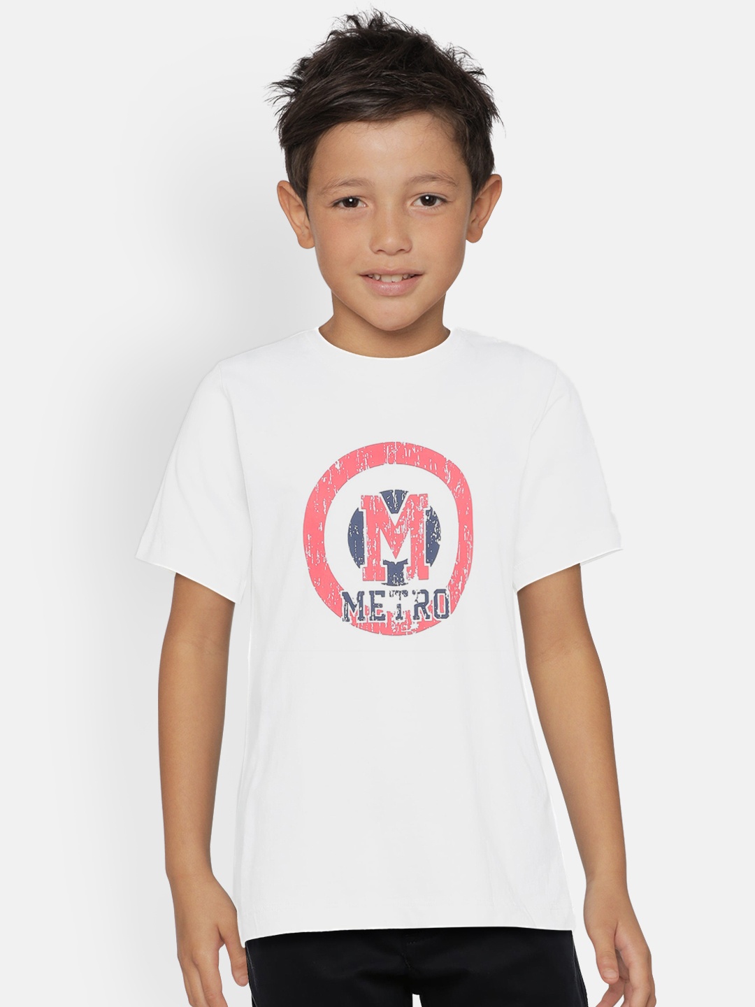 

METRO KIDS COMPANY Boys White Organic Cotton Printed Round Neck T-shirt