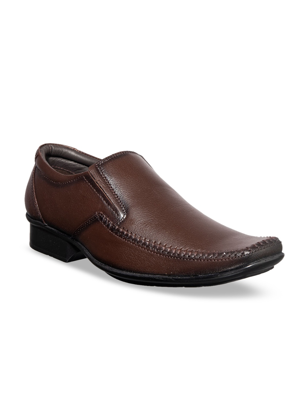 

Khadims Men Brown Solid Leather Lazard Formal Slip-Ons