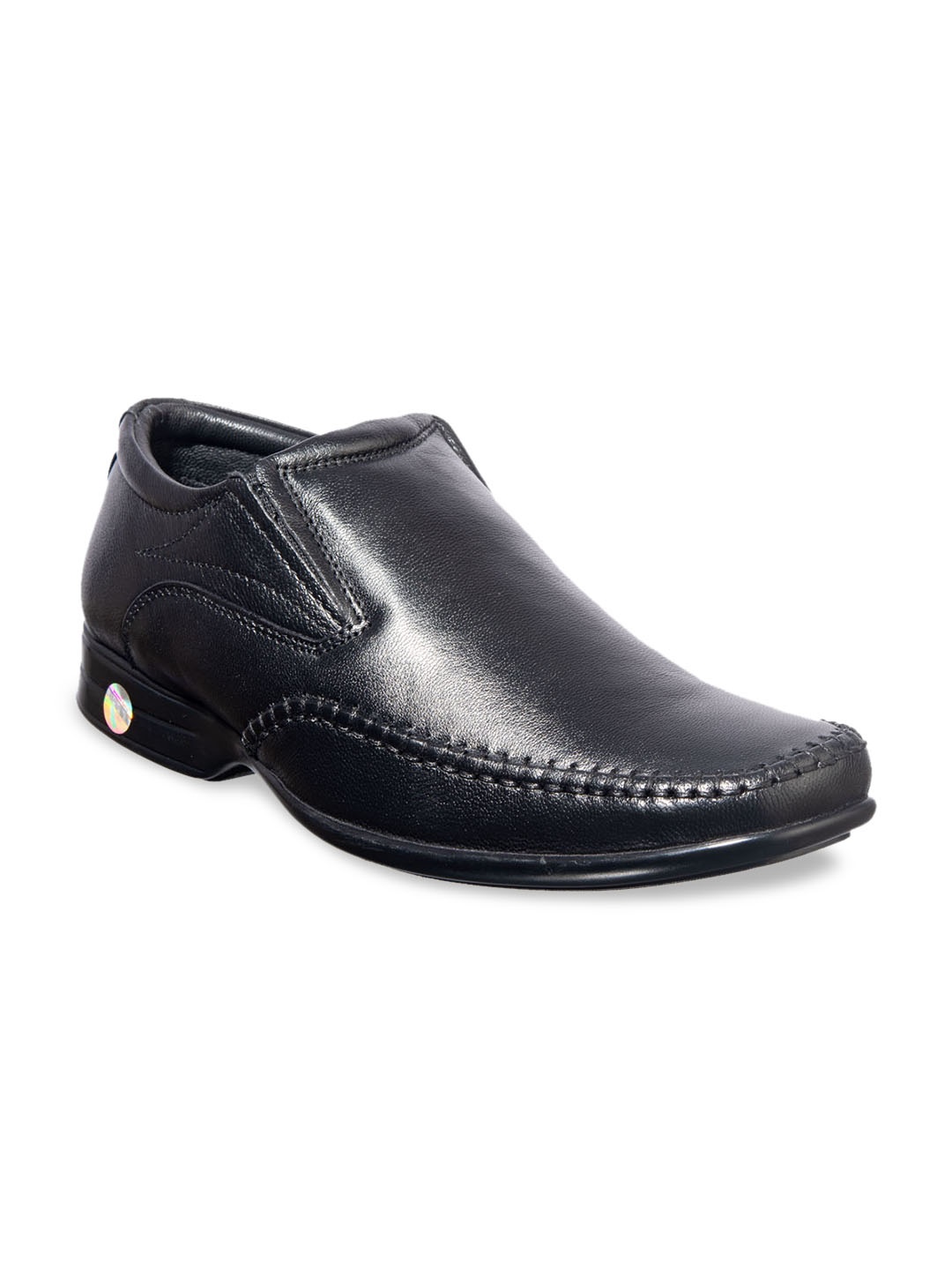 

Khadims Men Black Solid Leather British Walkers Formal Slip-Ons