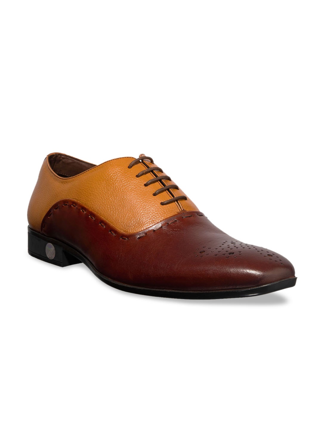 

Khadims Men Brown Colourblocked British Walkers Leather Formal Oxfords