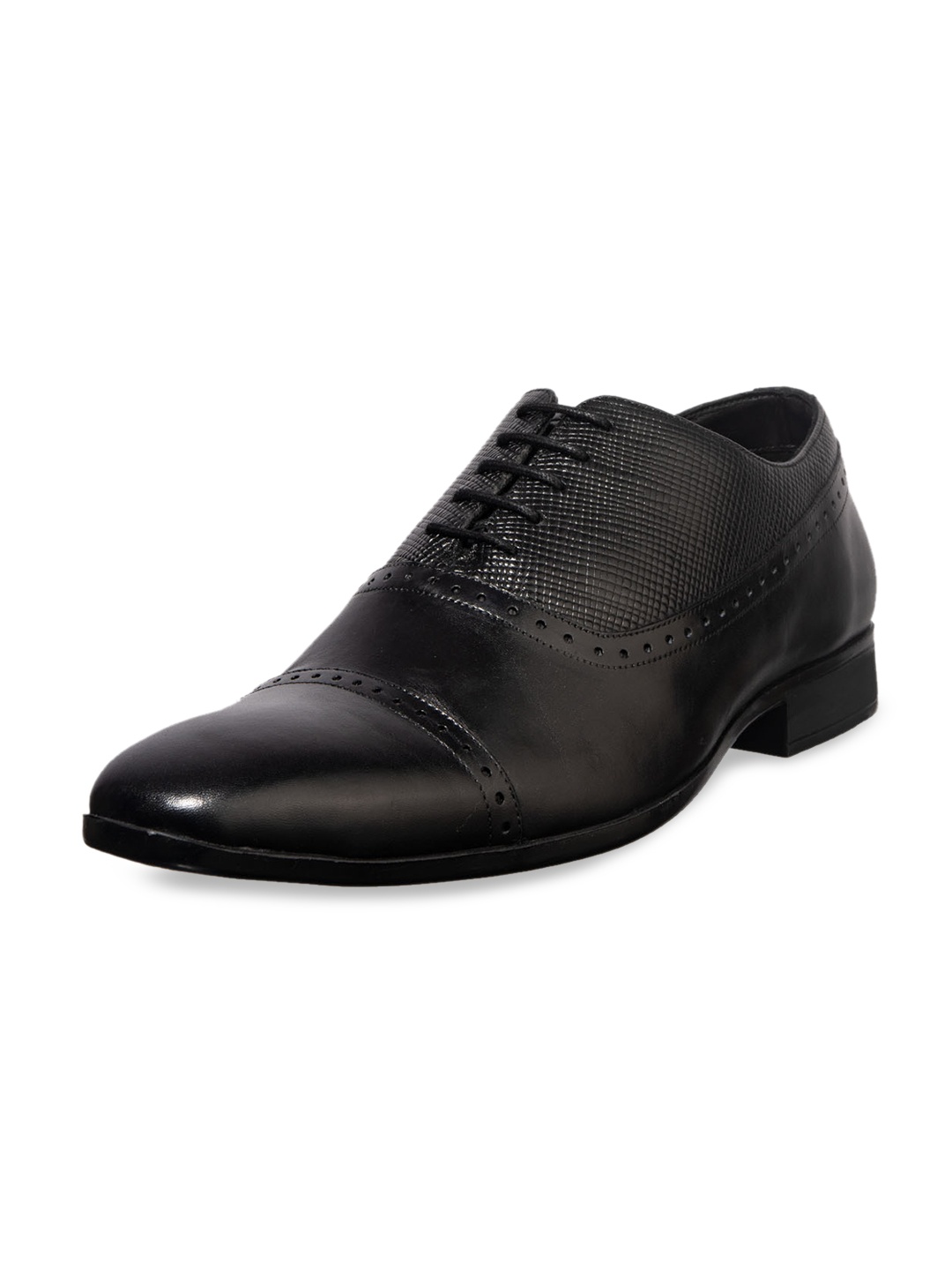 

Khadims Men Black Textured Leather Formal Oxfords