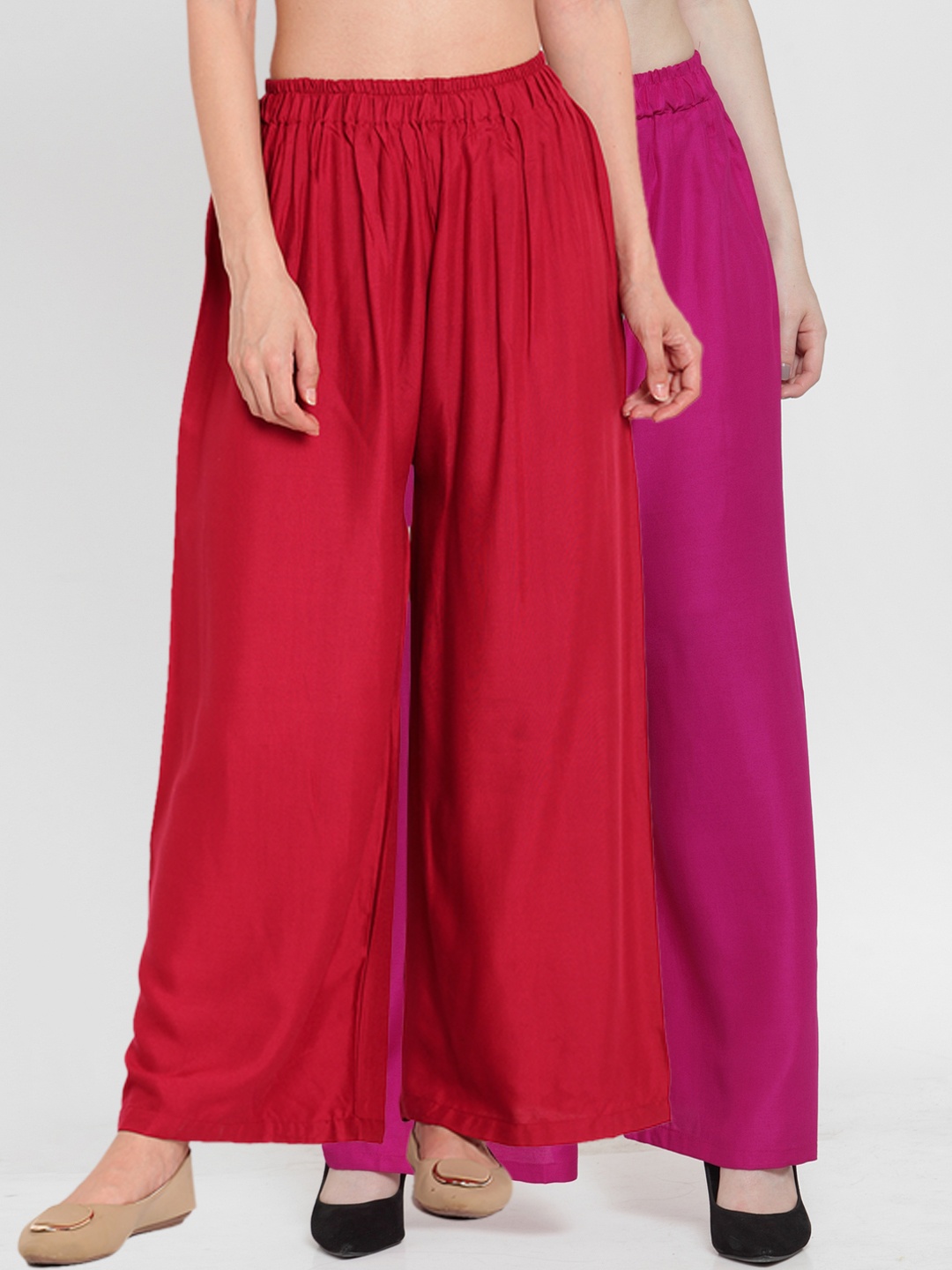 

TAG 7 Women Pack Of 2 Solid Flared Palazzos, Magenta