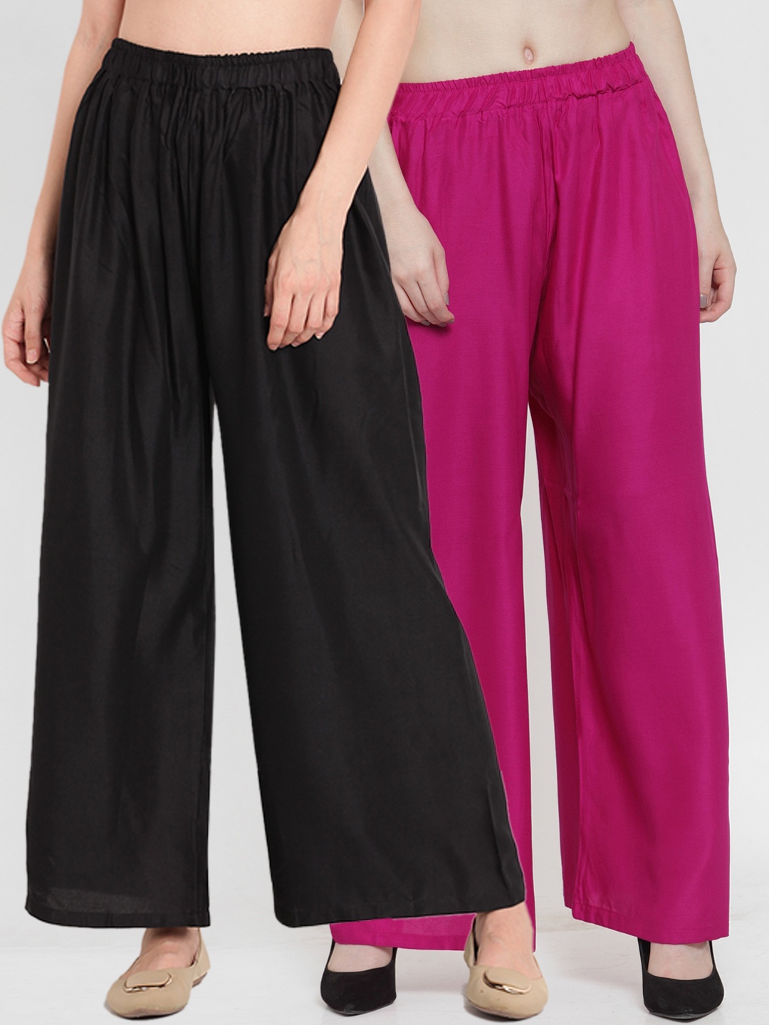 

TAG 7 Women Pack of 2 Flared Palazzos, Magenta