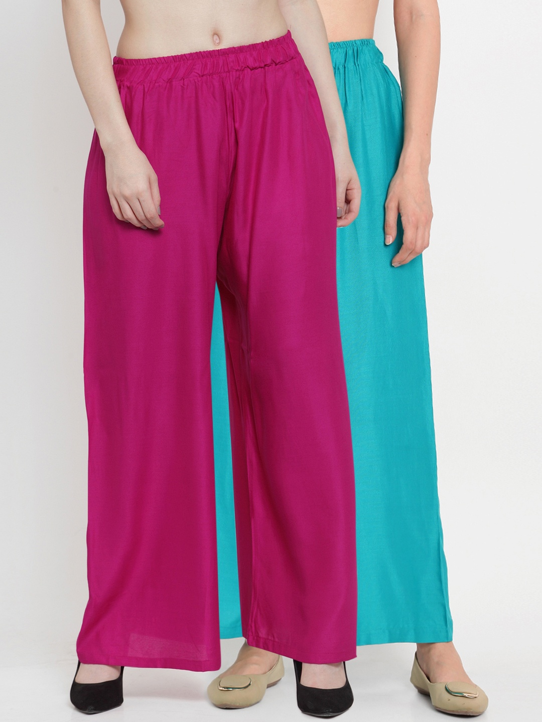 

TAG 7 Women Pack of 2 Solid Flared Palazzos, Magenta