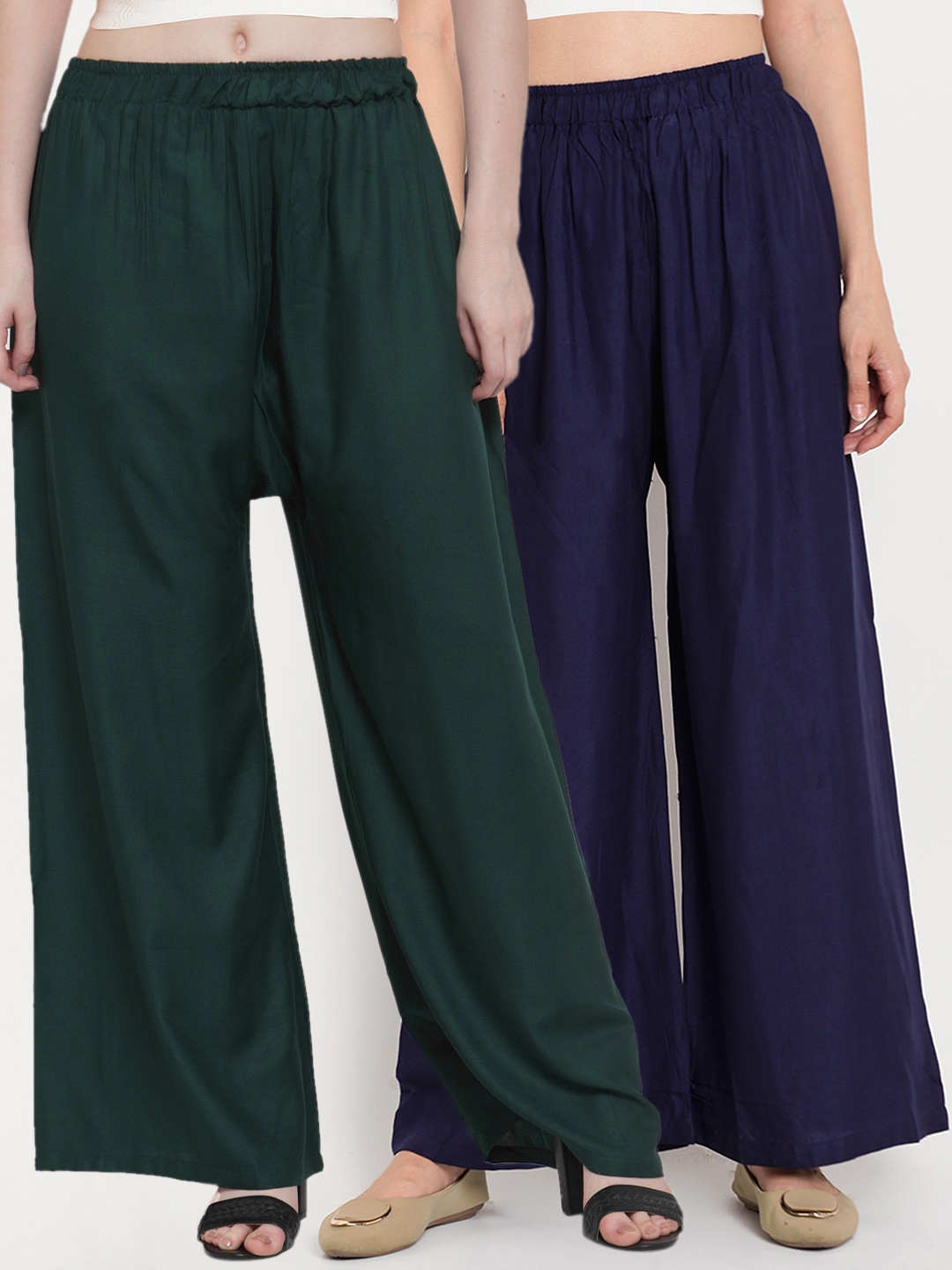 

TAG 7 Women Pack of 2 Solid Flared Palazzos, Green