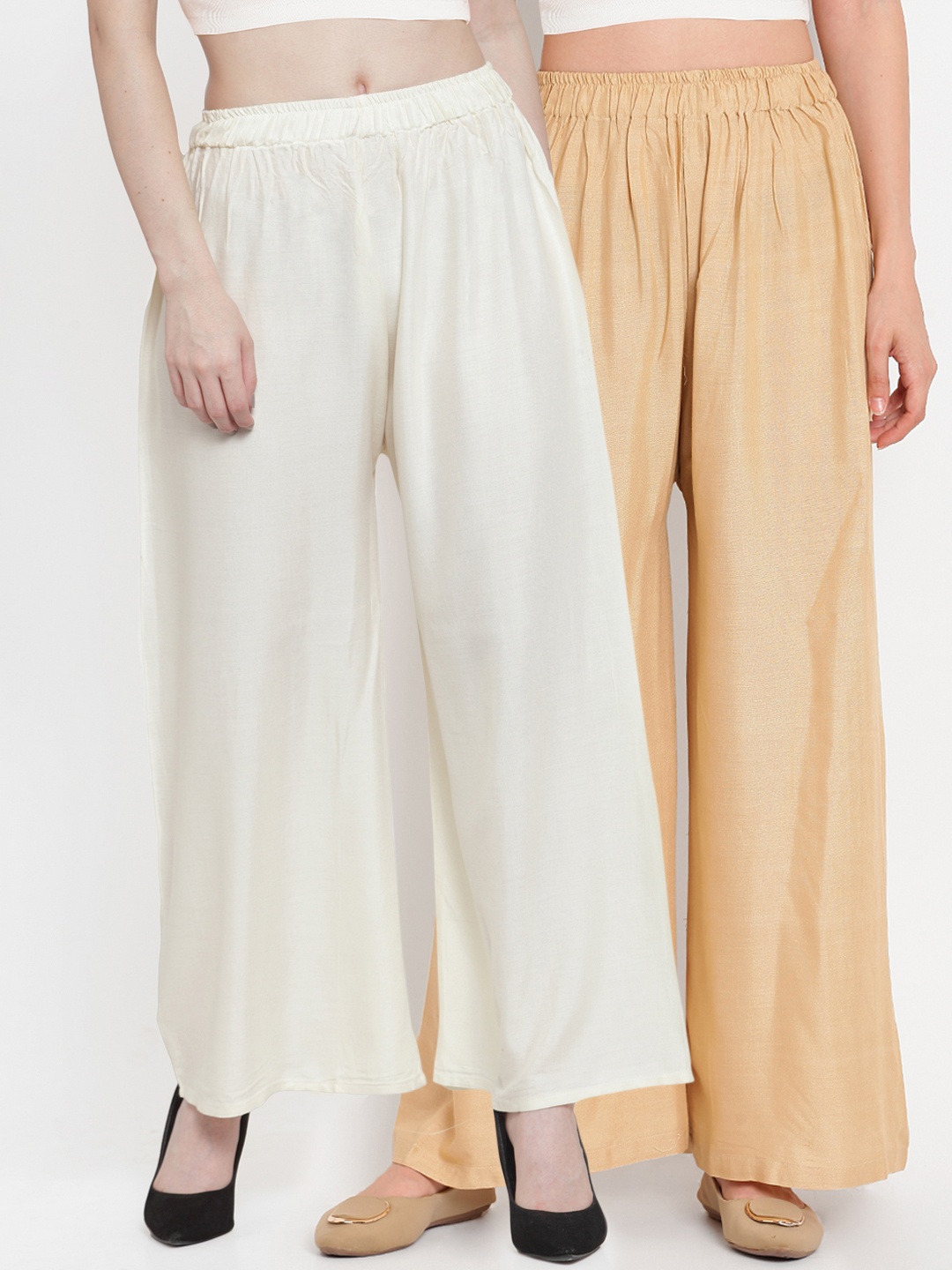 

TAG 7 Women Pack Of 2 Solid Straight Palazzos, Off white