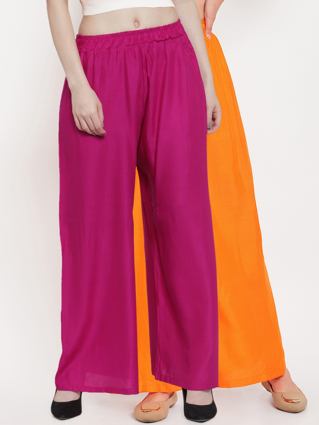 

TAG 7 Women Pack of 2 Solid Flared Palazzos, Magenta