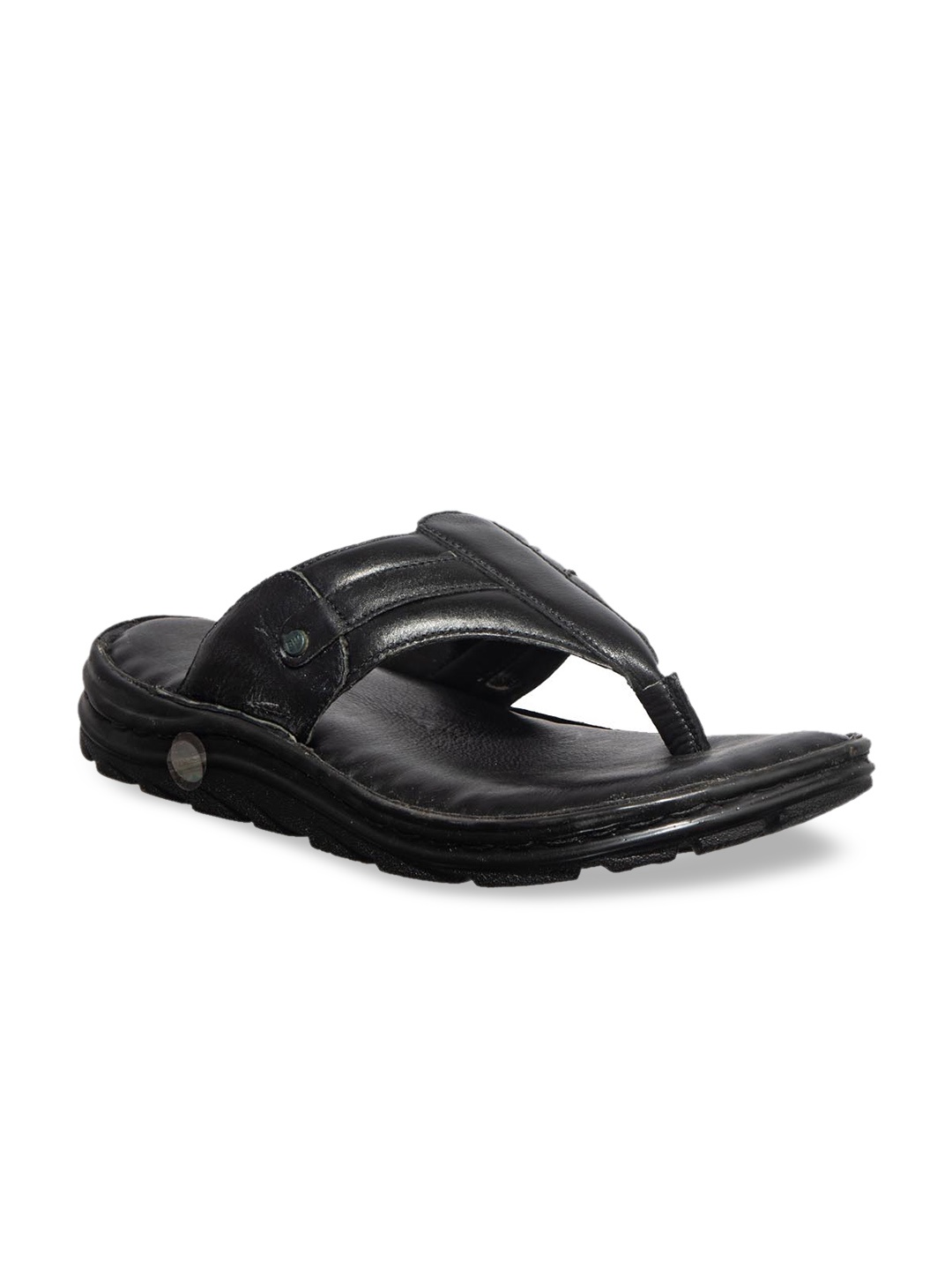 

Khadims Men Black Leather Comfort Sandals