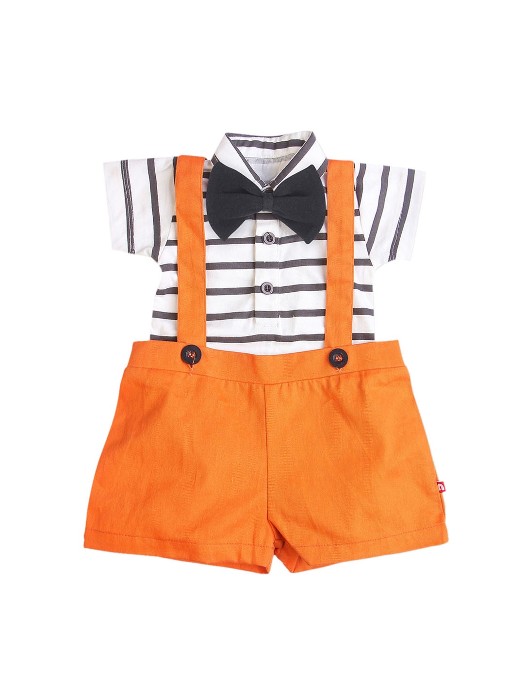 

Nino Bambino Unisex Kids Orange & White Printed Organic Cotton Bodysuit with Shorts