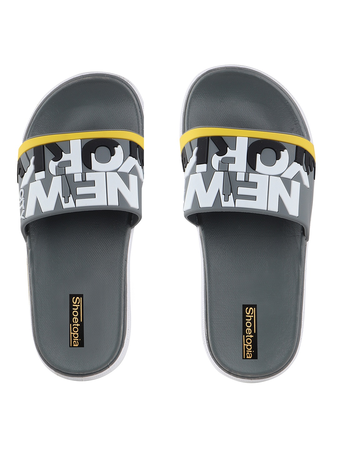 

Shoetopia Boys White & Grey Printed Sliders
