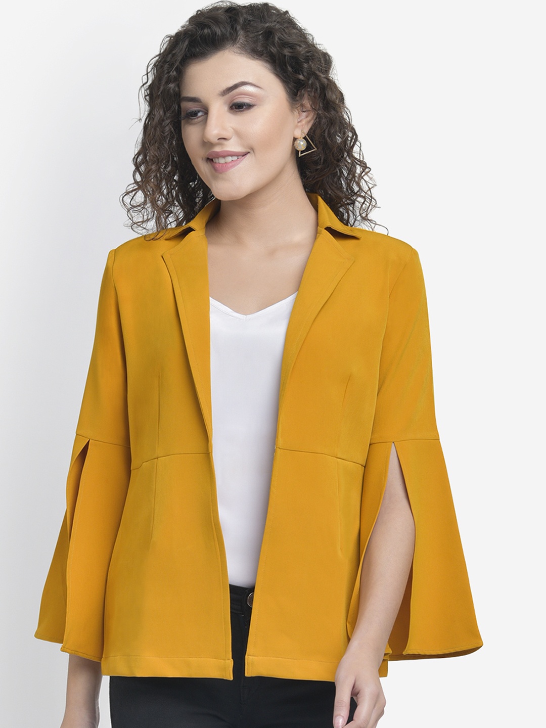 

Martini Women Mustard Yellow Solid Slit Sleeve Blazer