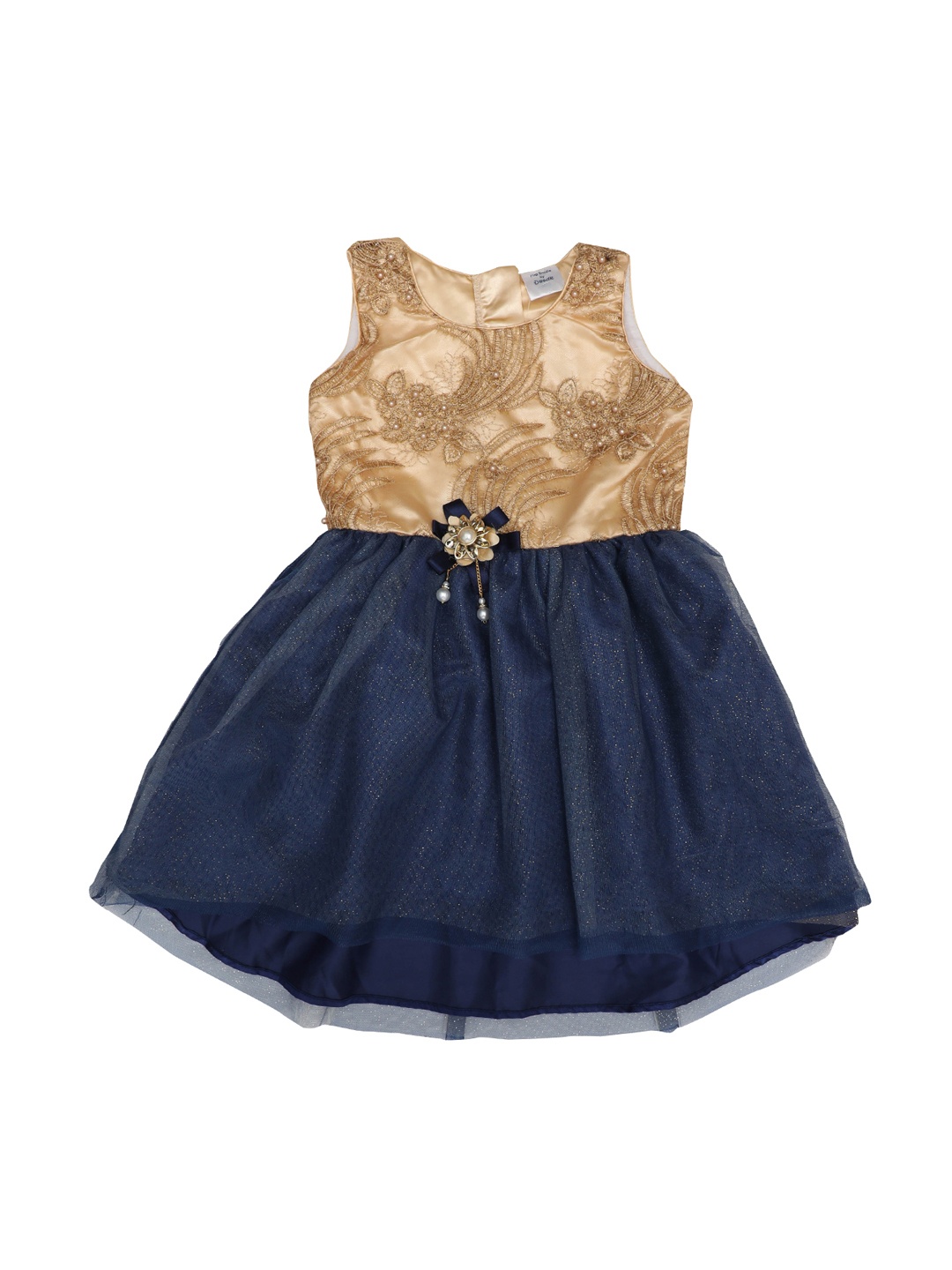 

Doodle Girls Navy Blue & Gold-Toned Embellished Fit and Flare Dress