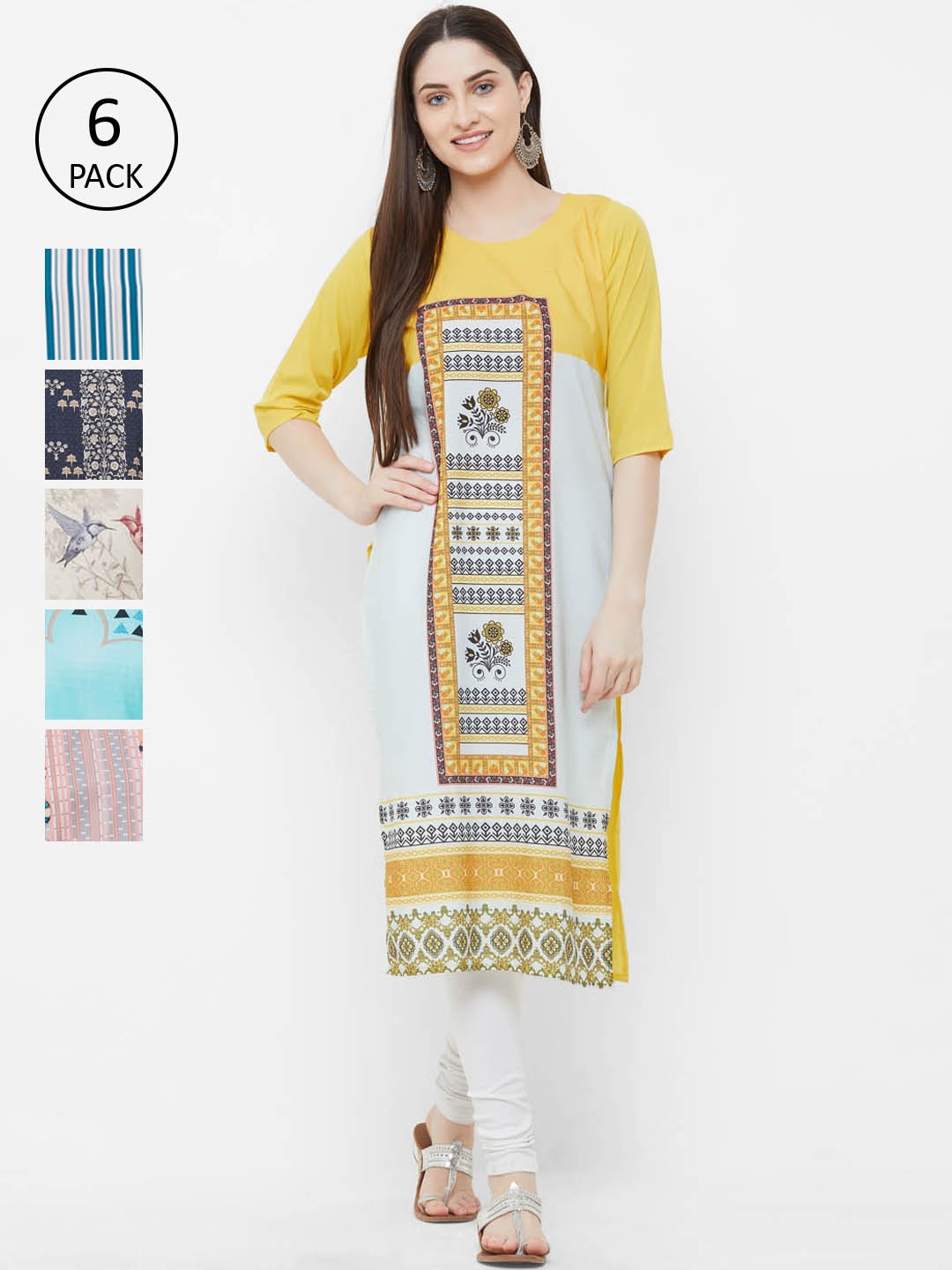 

7Threads Women Multicoloured Pack of 6 Printed Straight Kurta, Multi