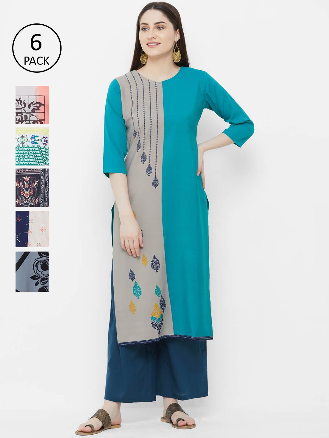 

7Threads Women Pack Of 6 Printed Straight Kurta, Multi