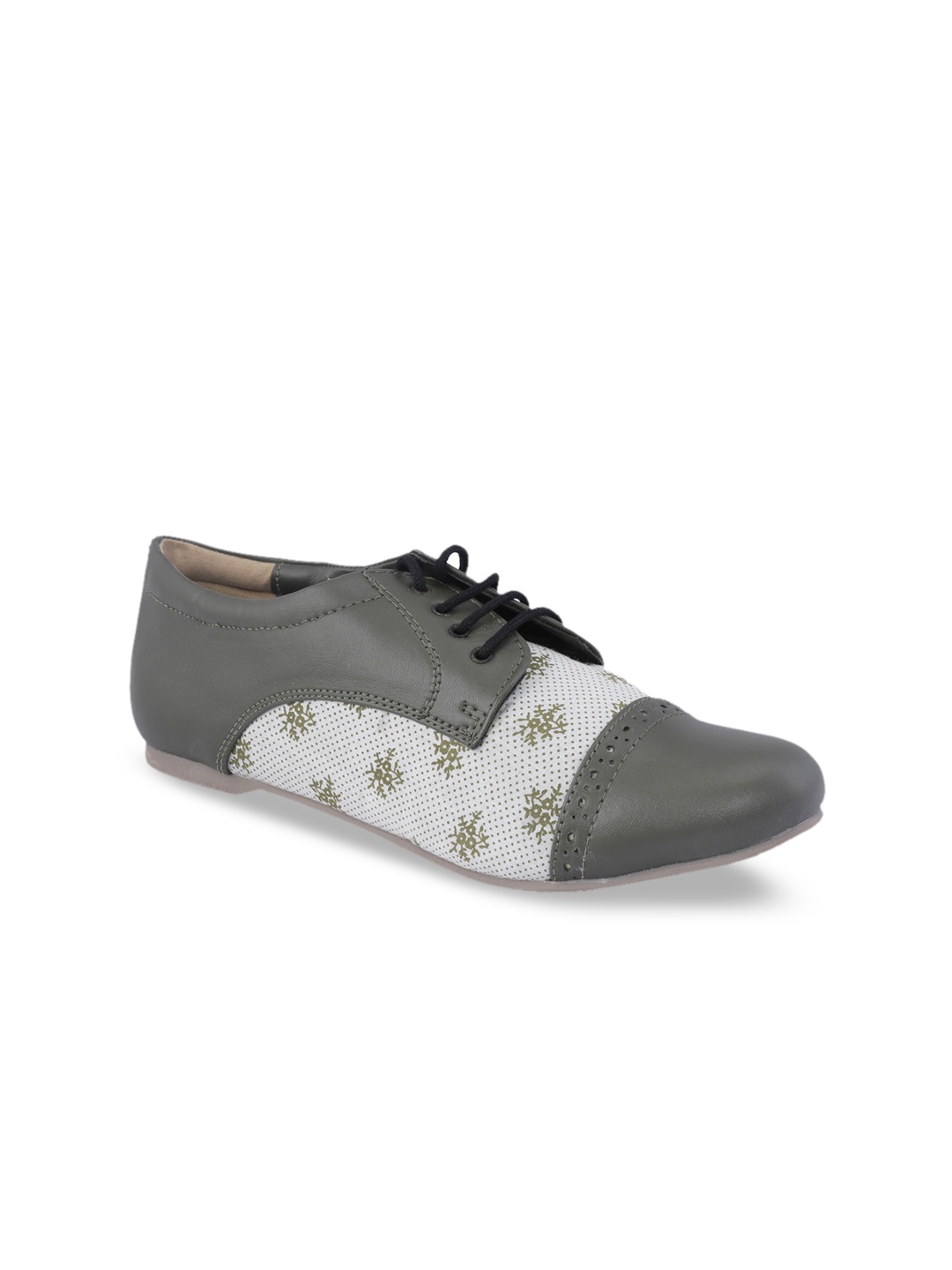 

Khadims Women Olive Green & Off-White Printed Derbys