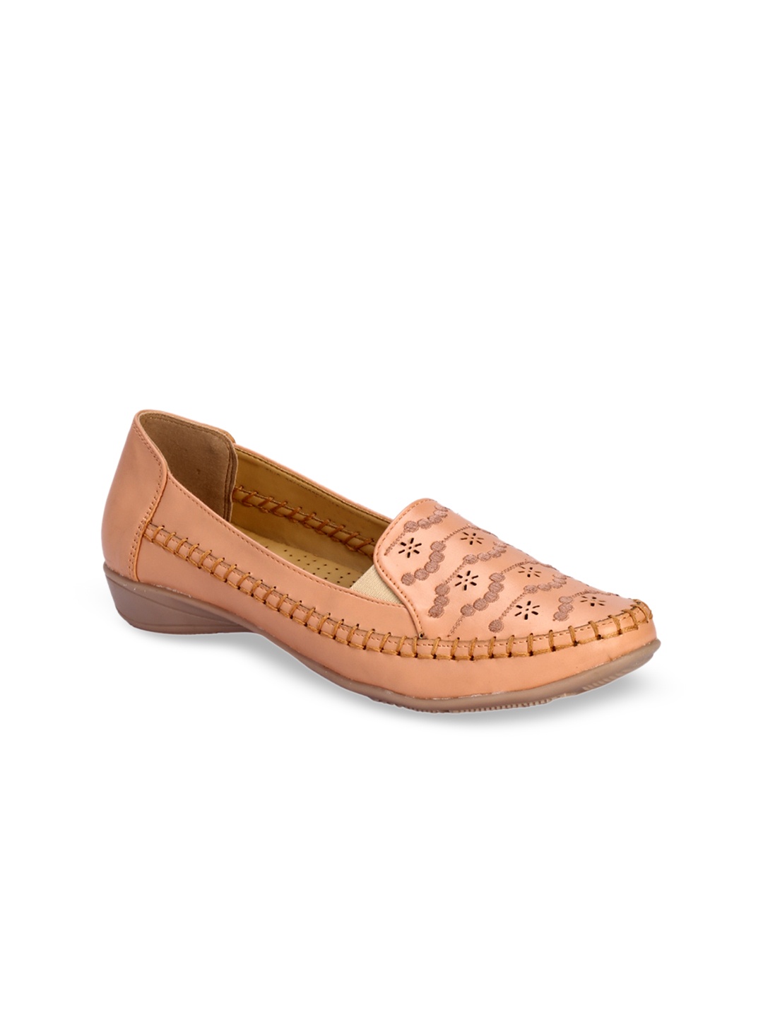 

Khadims Women Peach-Coloured Laser Cut Loafers
