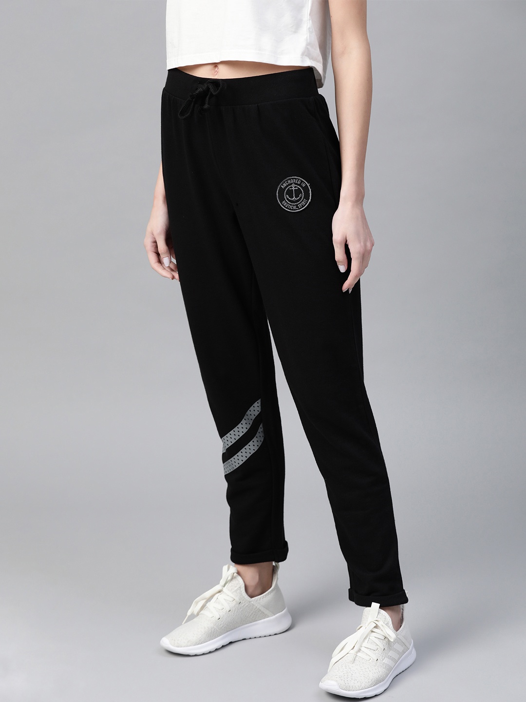

Mast & Harbour Women Black Solid Track Pants
