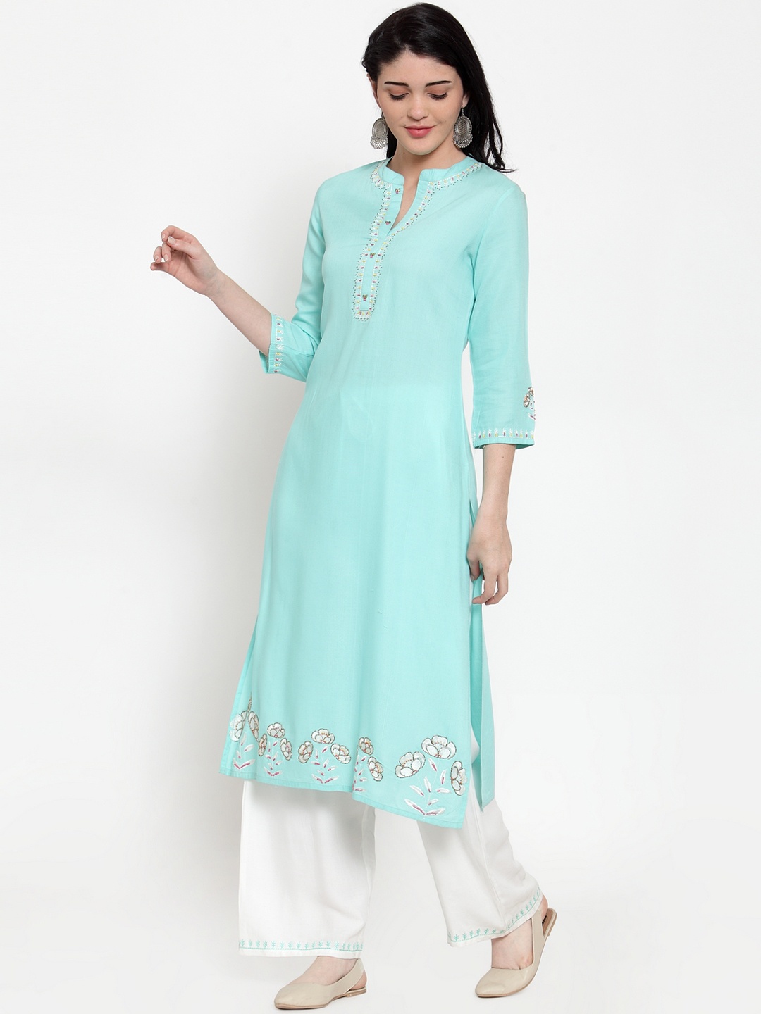 

ANAISA Women Sea Green Embroidered Kurta with Palazzos