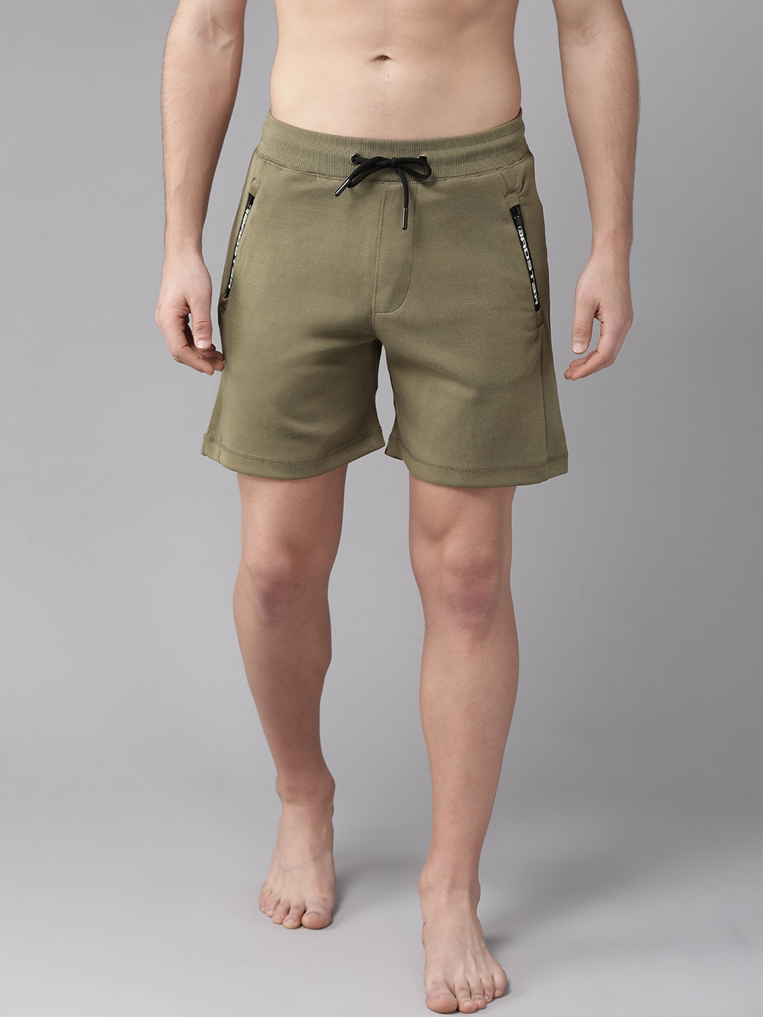 

Roadster Men Olive Green Solid Lounge Shorts