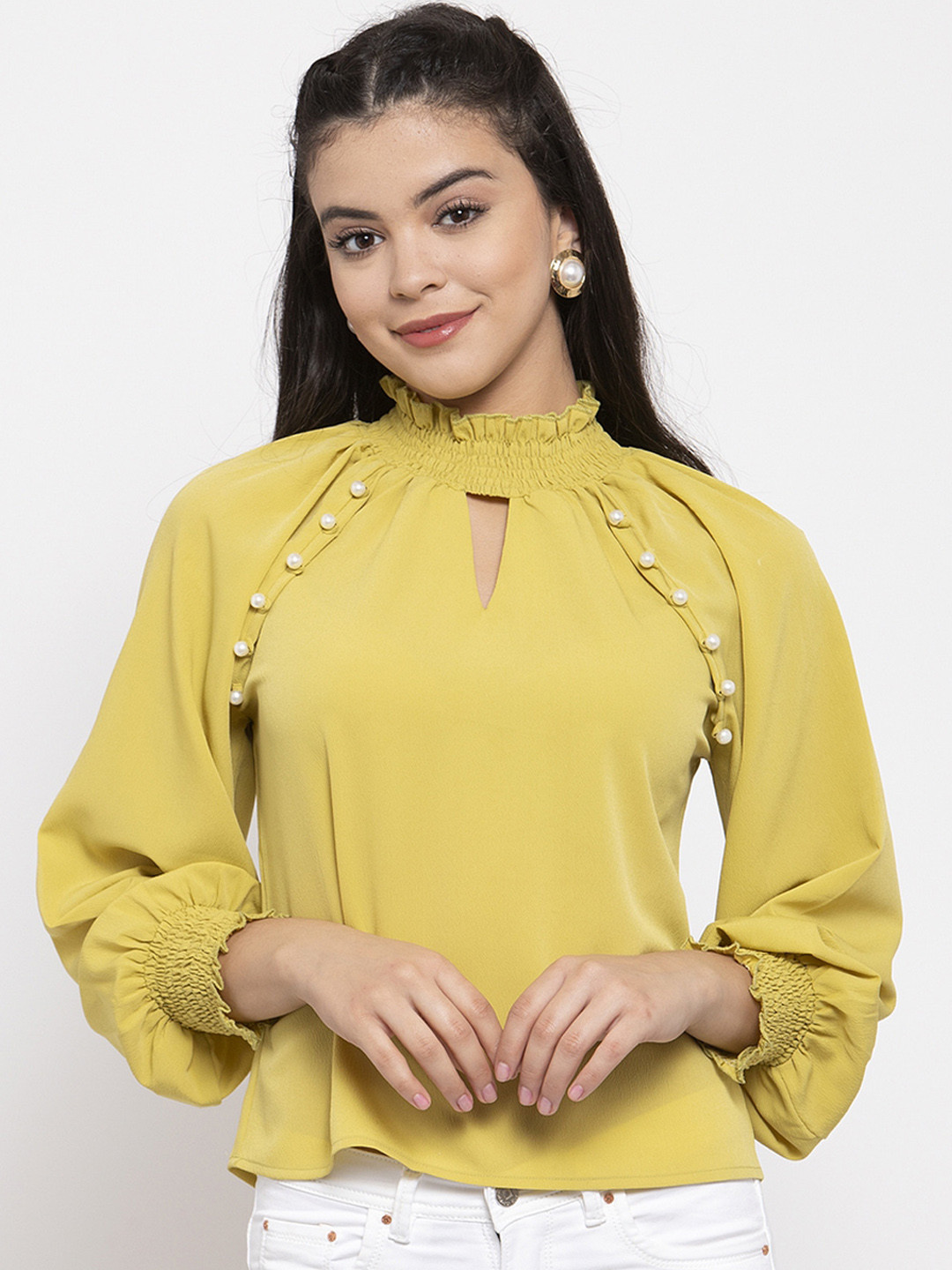 

KASSUALLY Women Yellow Solid Shirt Style Top