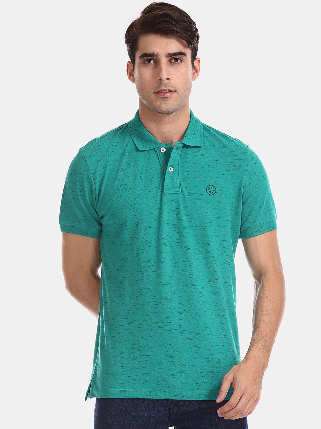 

Aeropostale Men Green Printed Polo Collar T-shirt