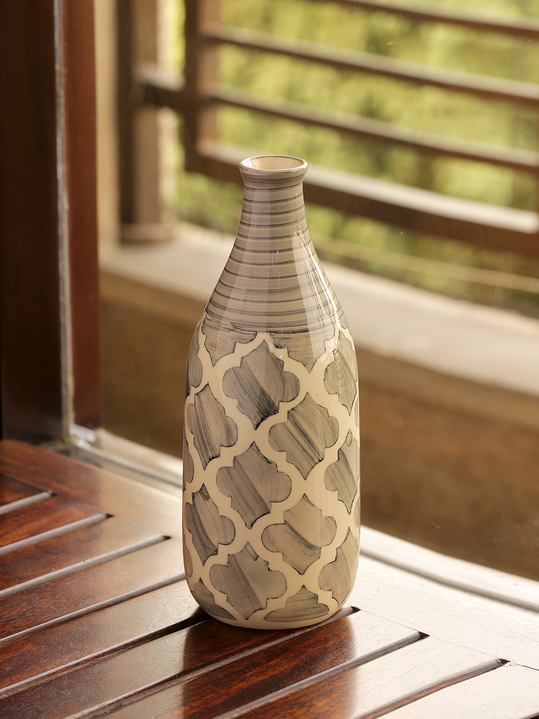 

ExclusiveLane Grey & Beige Moroccan Handpainted Ceramic Vase