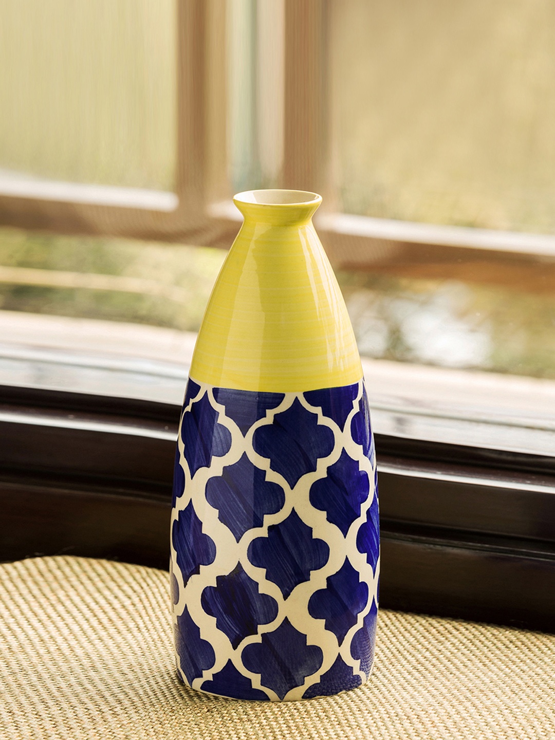 

ExclusiveLane The Big-Neck Handpainted Ceramic Vase, Blue