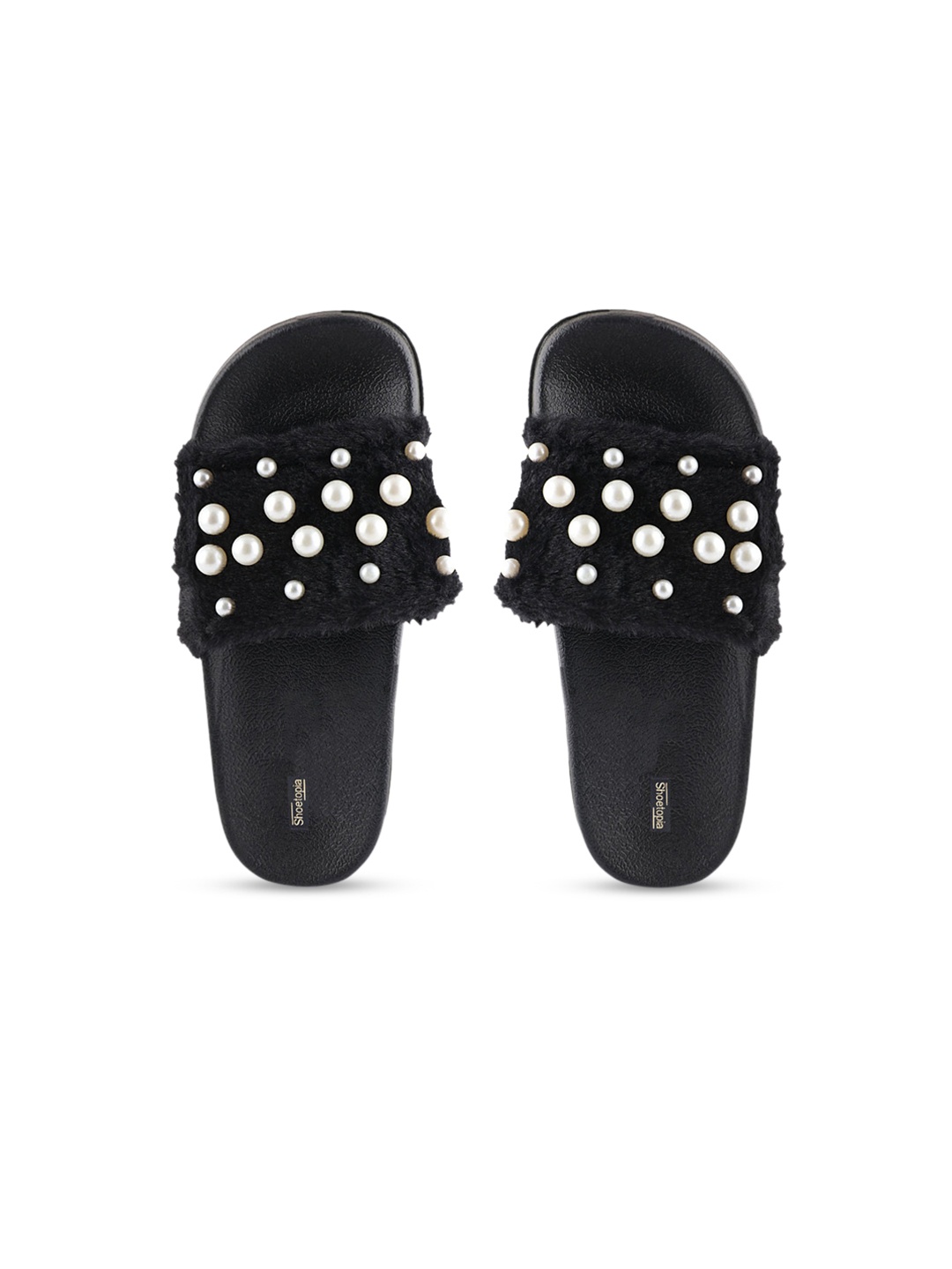 

Shoetopia Girls Black & White Embellished Sliders