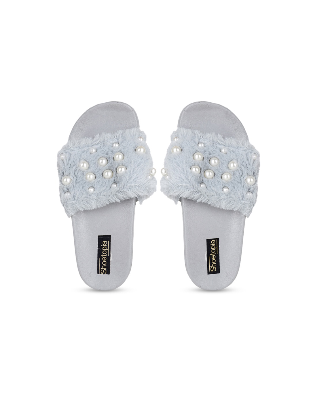 

Shoetopia Girls Grey & Off-White Embellished Sliders